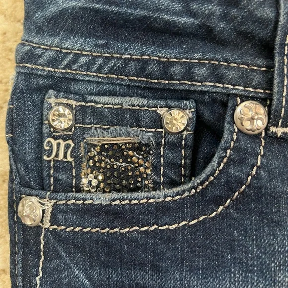 Miss Me Dark Blue Boot Cut Jeans with Silver & Black Accents - Picture 4 of 8